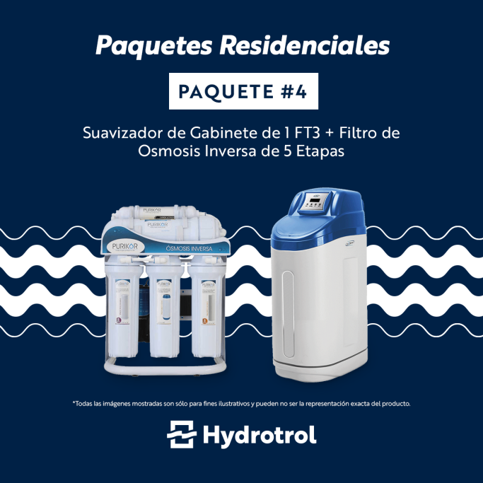 Suavizador de gabinete de 1 ft³ y filtro de ósmosis inversa de 5 etapas de Hydrotrol.