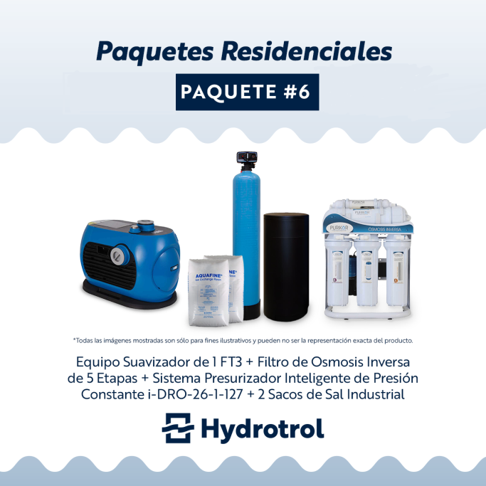 Equipo suavizador, filtro de ósmosis inversa y sistema presurizador inteligente I-DRO-26-1-127 de Hydrotrol, con sal.