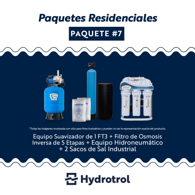 Sistema Hydrotrol con suavizador, ósmosis inversa, equipo hidroneumático y sal industrial.